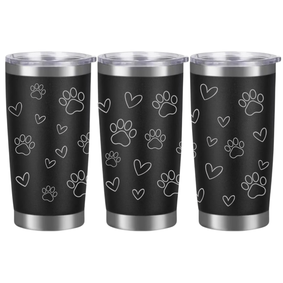 Tasses à café acier inoxydable 20oz (design 360) Coeur et pattes