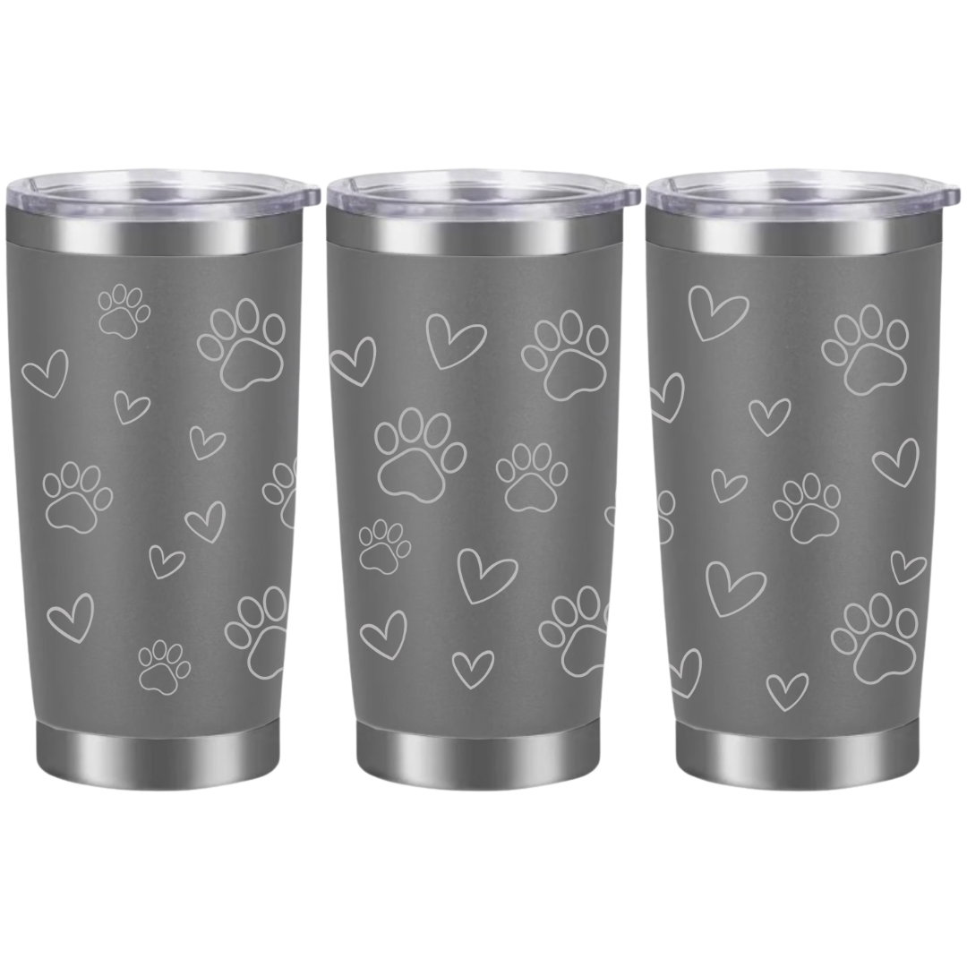Tasses à café acier inoxydable 20oz (design 360) Coeur et pattes