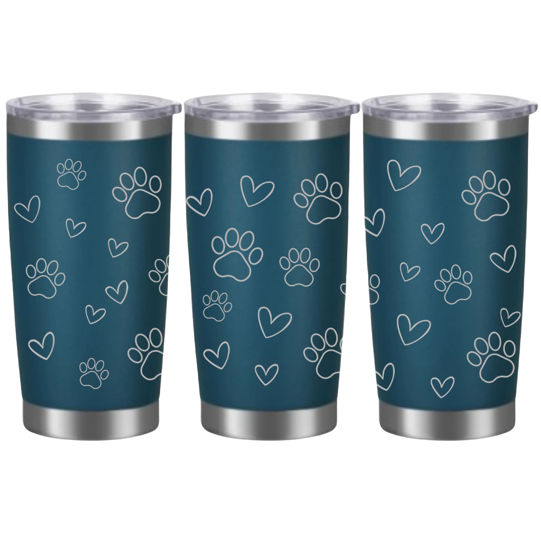 Tasses à café acier inoxydable 20oz (design 360) Coeur et pattes