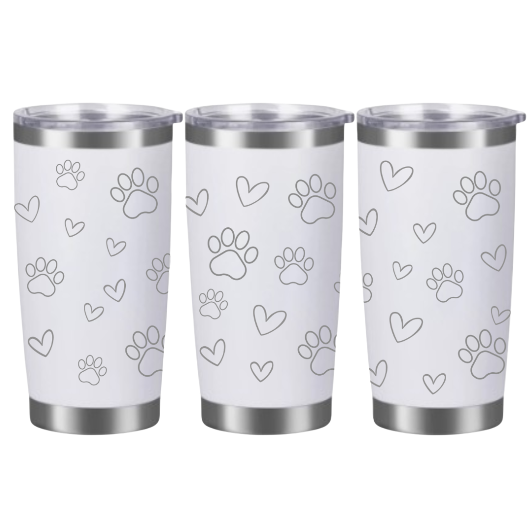 Tasses à café acier inoxydable 20oz (design 360) Coeur et pattes