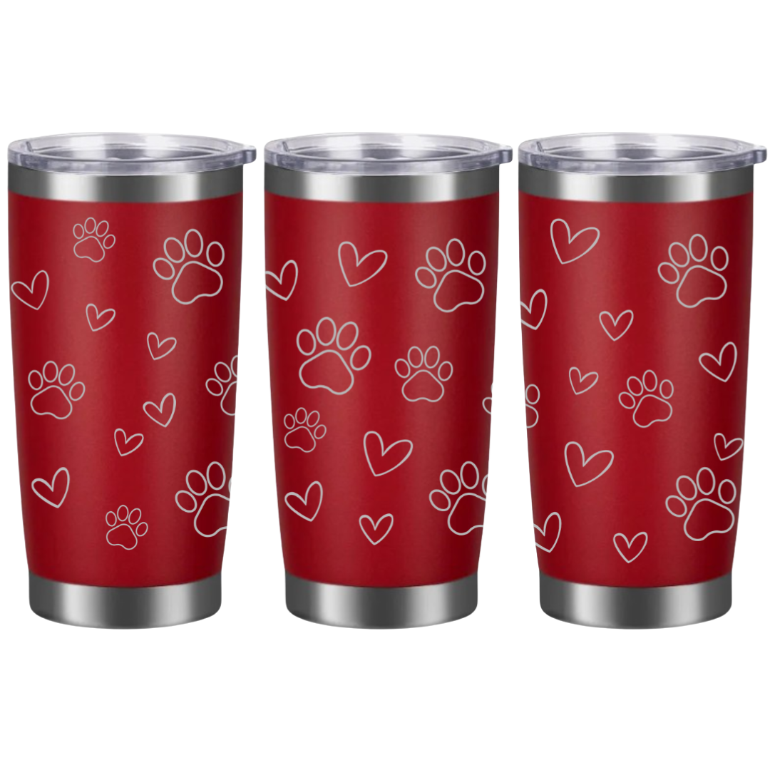 Tasses à café acier inoxydable 20oz (design 360) Coeur et pattes