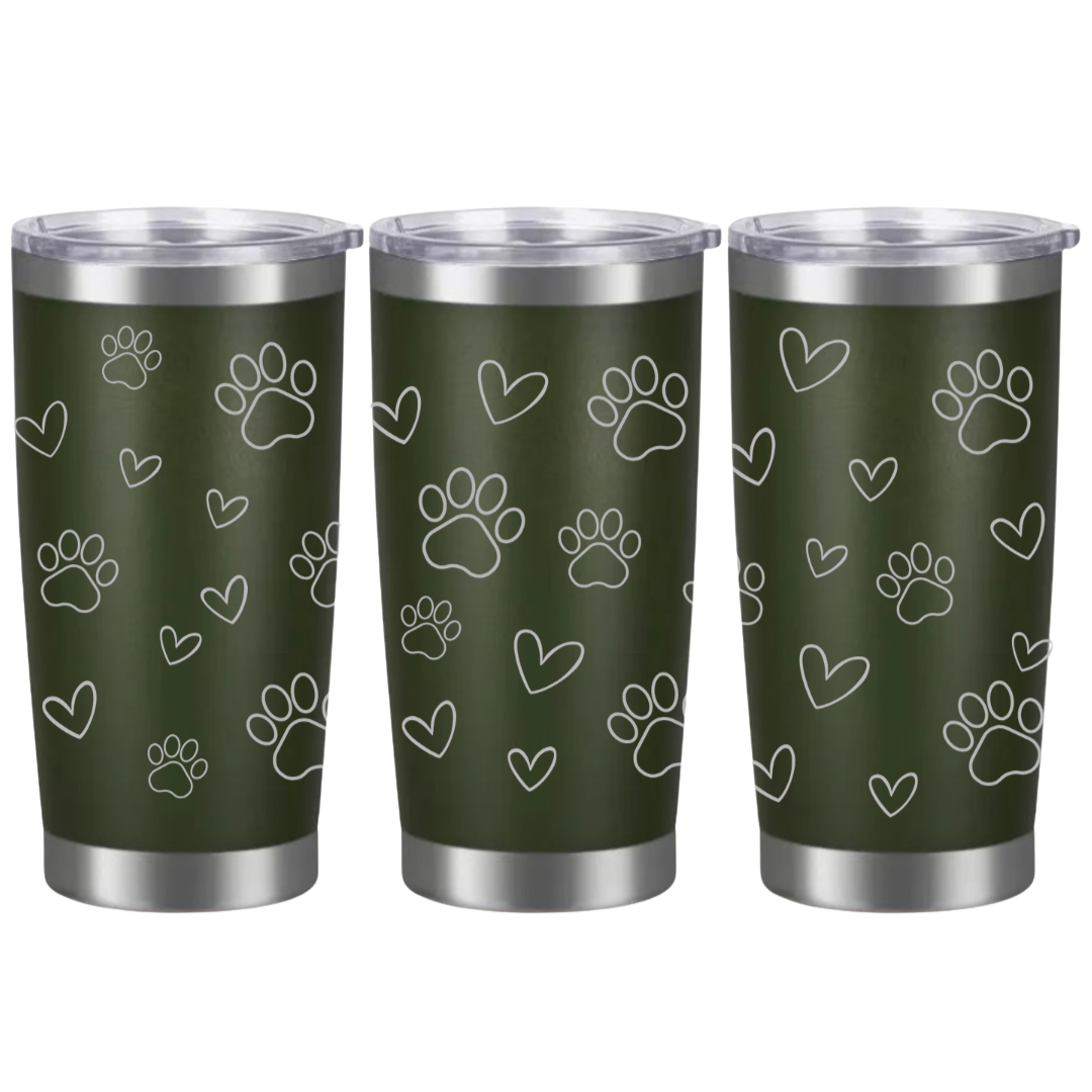 Tasses à café acier inoxydable 20oz (design 360) Coeur et pattes