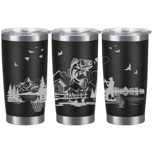 Tasses à café acier inoxydable 20oz (design 360) Pêche achigan